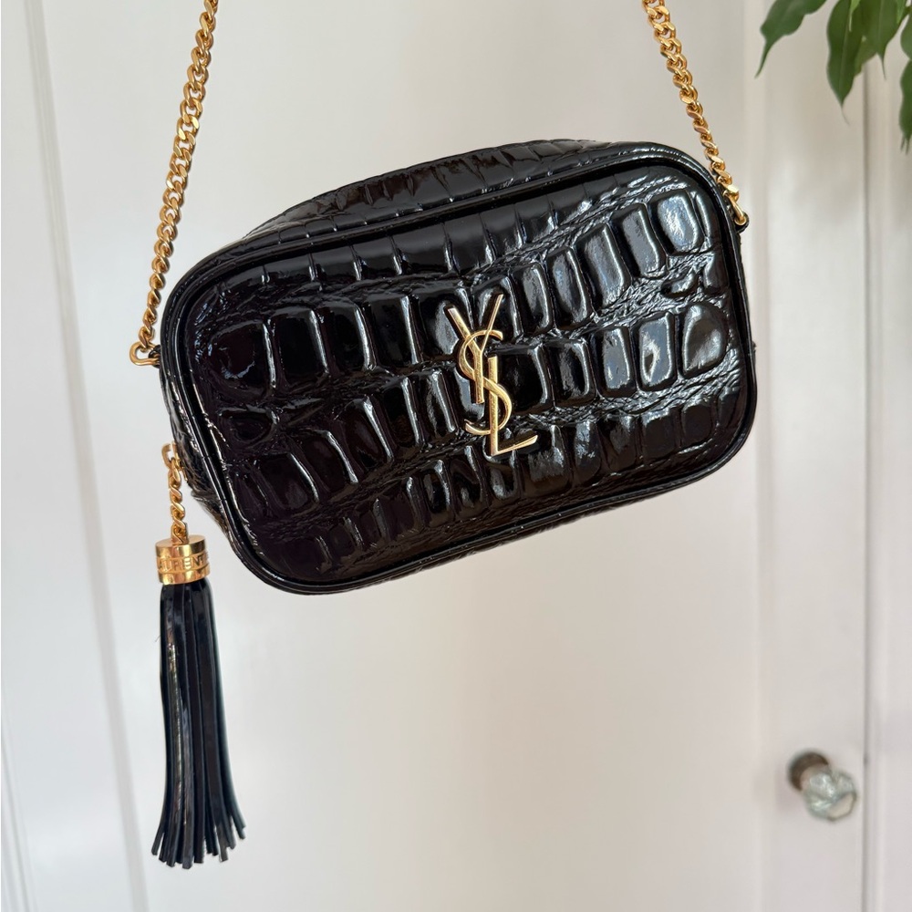 Yves Saint Laurent Black Croc Embossed Mini Lou Camera Bag - Picture 7 of 7
